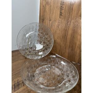 Vintage Set Of 2 Fortecrisa Mexico Clear Glass Basket Weave Salad Plates